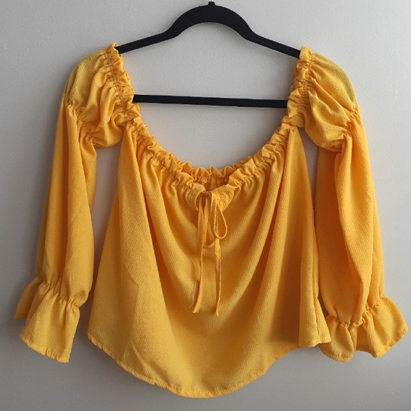 Tops - Boho Off - Shoulder Top | Medium | Bright Yellow